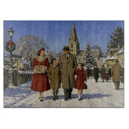 1950er Weihnachts-Lady englisches Dorf Schneidebrett