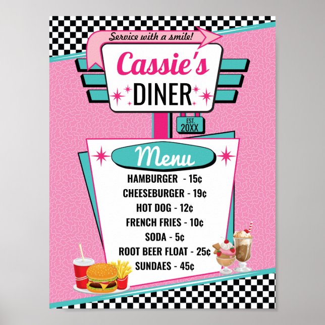 1950's Diner Vintage Menu Poster (Vorne)
