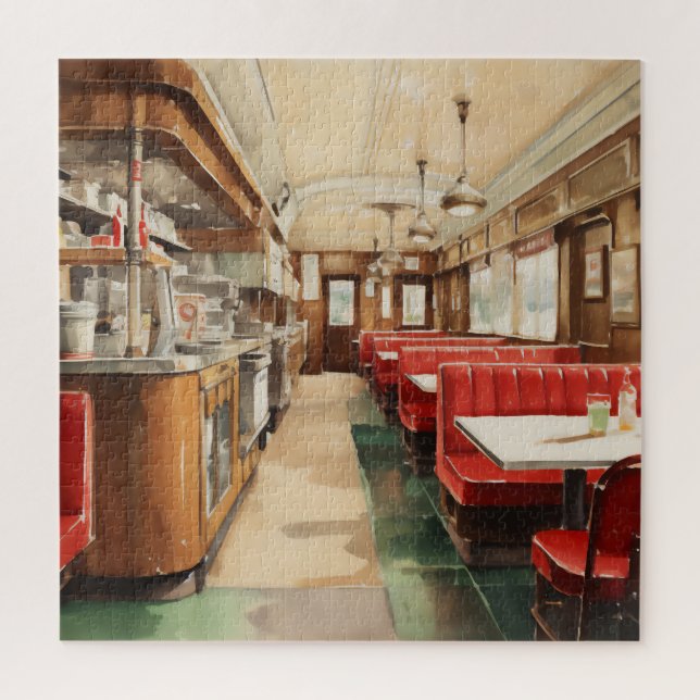 1950s Retro American Diner Watercolor (Vertikal)