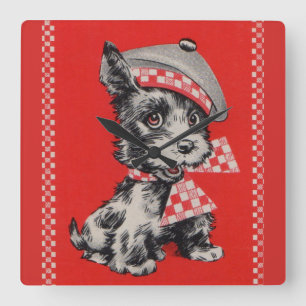 1950s Scottie dog in red Quadratische Wanduhr