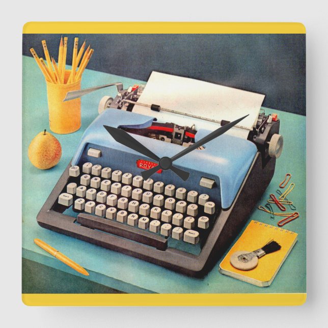1950s typewriter ad image quadratische wanduhr (Vorderseite)