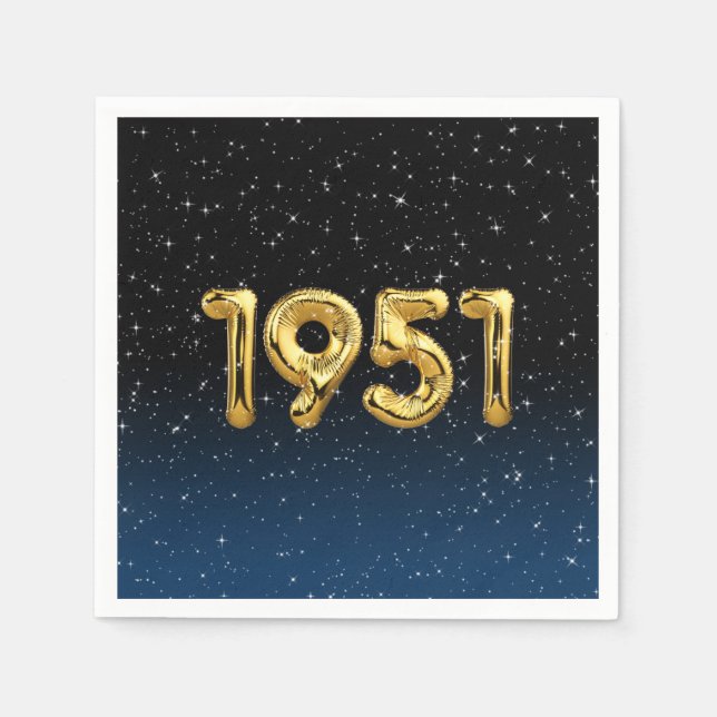 1951 Geburtstagsballons in Stars Napkins Serviette (Vorderseite)