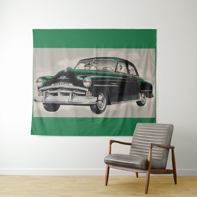 1951 grüner Plymouth Cranbrook Autodruck Wandteppich (Beispiel (Horizontal))