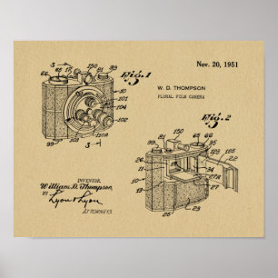 1951 Plural-Kamera-Patent-Kunstzeichnung Druck Poster