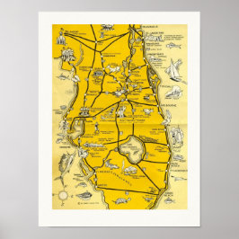 1952 Florida Attraktionen 12x16 Karte Poster