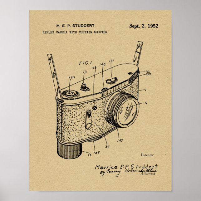 1952 Reflex Camera Brevet Art Dessin Impression (Devant)