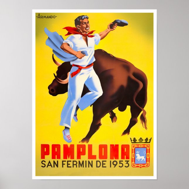 1953 Feria de Pamplona Vintage Reise Poster (Vorne)