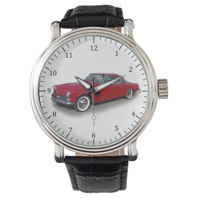 1953 rote Oldtimer-Uhr Armbanduhr (Vorderseite)