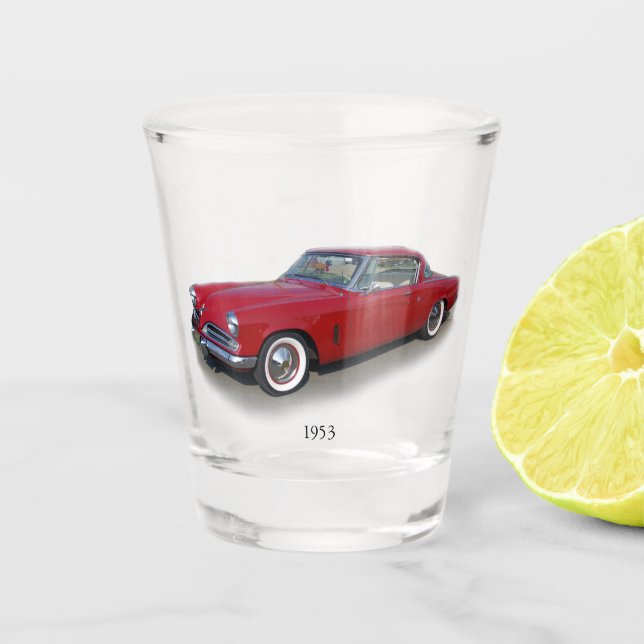 1953 rotes klassisches Autoschussglas Schnapsglas (Vorderseite)