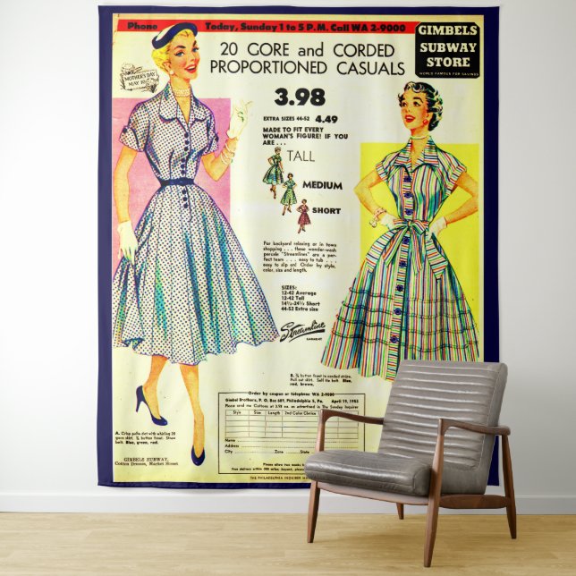 1953 Verkauf und Verkauf von Kleidung im Gimbels S Wandteppich (Beispiel)