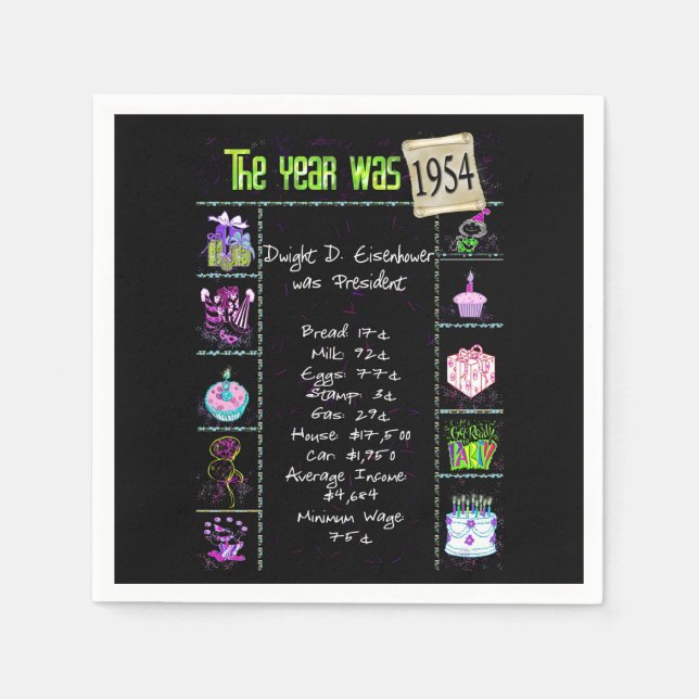 1954 Geburtstagsjahr Trivia Napkins Serviette (Vorderseite)