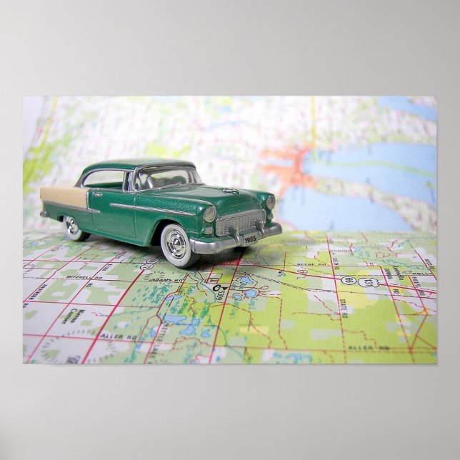 1955 Auto auf einem Fahrplan Poster (Vorne)