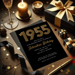 1955 Black Faux Gold 70e anniversaire Invitation