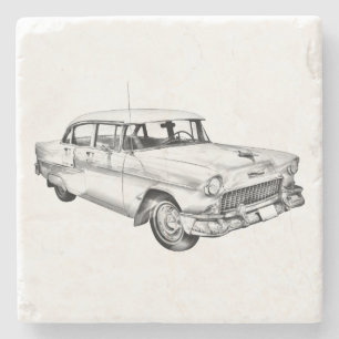 1955 Chevrolet Bel Air Antique Car Illustration Steinuntersetzer