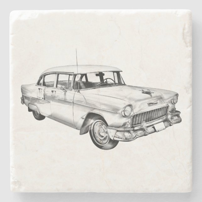 1955 Chevrolet Bel Air Antique Car Illustration Steinuntersetzer (Vorderseite)
