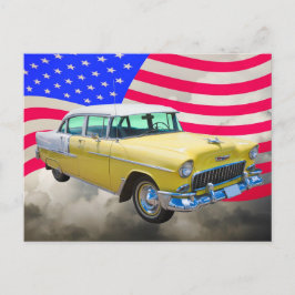 1955 Chevrolet Bel Air mit amerikanischer Flagge Postkarte