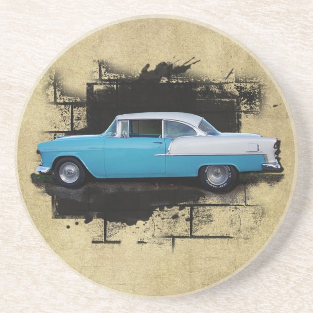 1955 Chevy Bel Air- Oldtimer- Coaster Sandstein Untersetzer (Vorne)