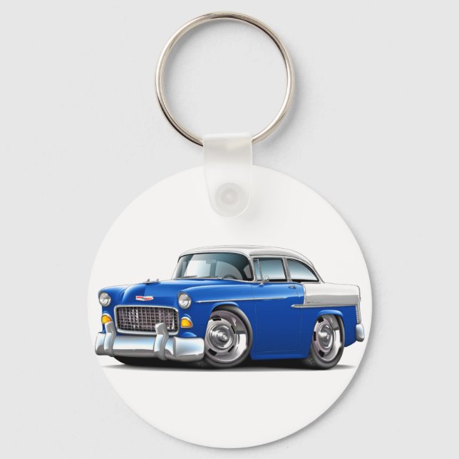 1955 Chevy Belair Blue-White Car Schlüsselanhänger (Vorderseite)