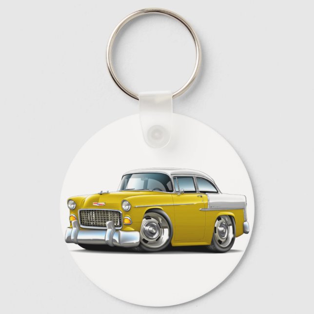 1955 Chevy Belair Gelb-Weiß-Auto Schlüsselanhänger (Vorderseite)