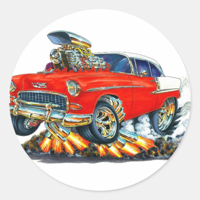 1955 Chevy Belair Red Car Runder Aufkleber (Vorderseite)