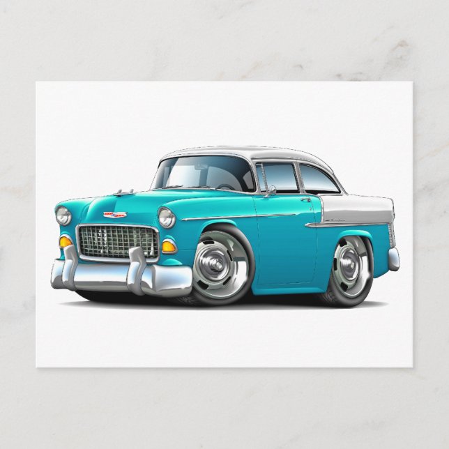 1955 Chevy Belair Türkis-Weiß Auto Postkarte (Vorderseite)