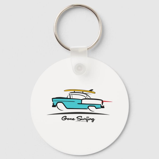 1955 Chevy Hardtop Coupe Surfing Schlüsselanhänger (Vorderseite)