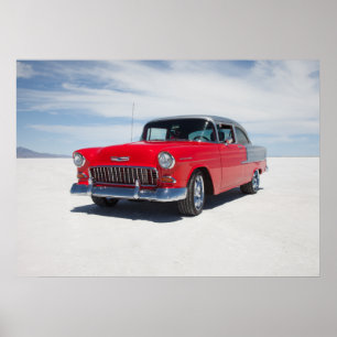 1955 chevy hot rod, street rod, "tri five" belair poster