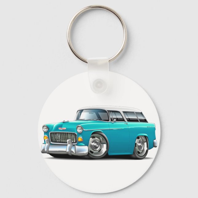 1955 Chevy Nomad Türkis-Weiß Auto Schlüsselanhänger (Vorderseite)