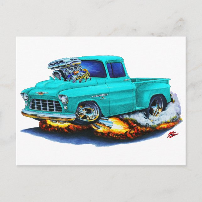1955 Chevy Stepside Lieferwagen Türkis LKW Postkarte (Vorderseite)