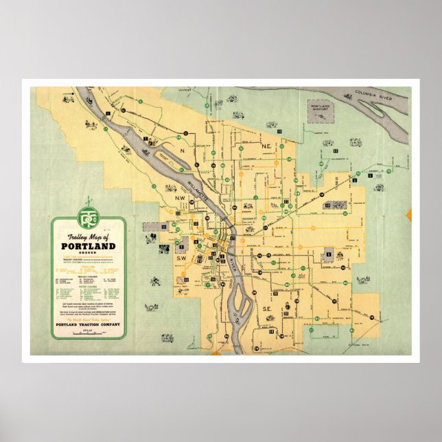 1955 Portland Oregon Trolley Streetcar Karte Poster (Vorne)