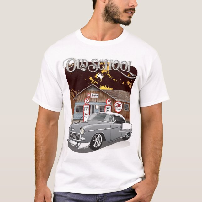 1955 Silver Gray Chevy Bel Air Old School Shirt (Vorderseite)