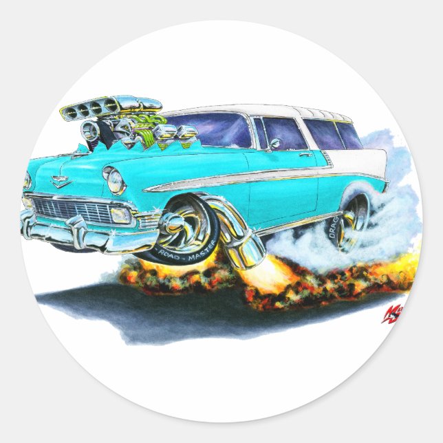 1956 Chevy Nomad Türkis Car Runder Aufkleber (Vorderseite)