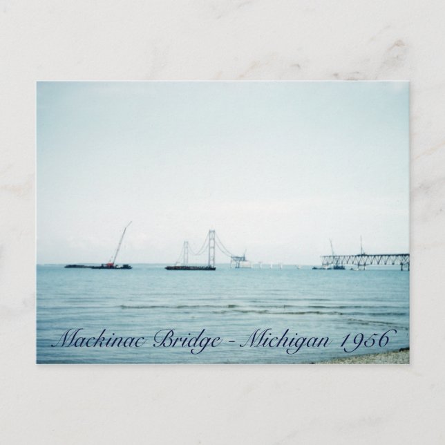 1956 Gebäude der Mackinac-Brücke Michigan Postkarte (Vorderseite)