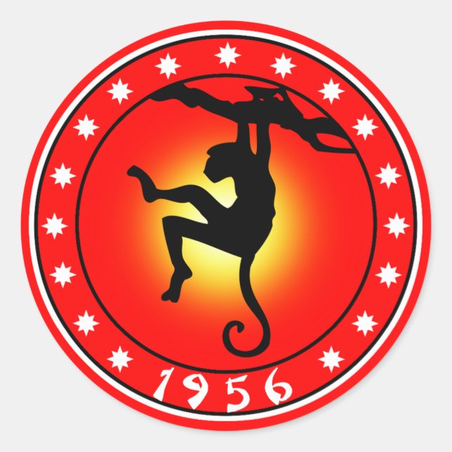 1956 Jahr des Affen Runder Aufkleber (Vorderseite)