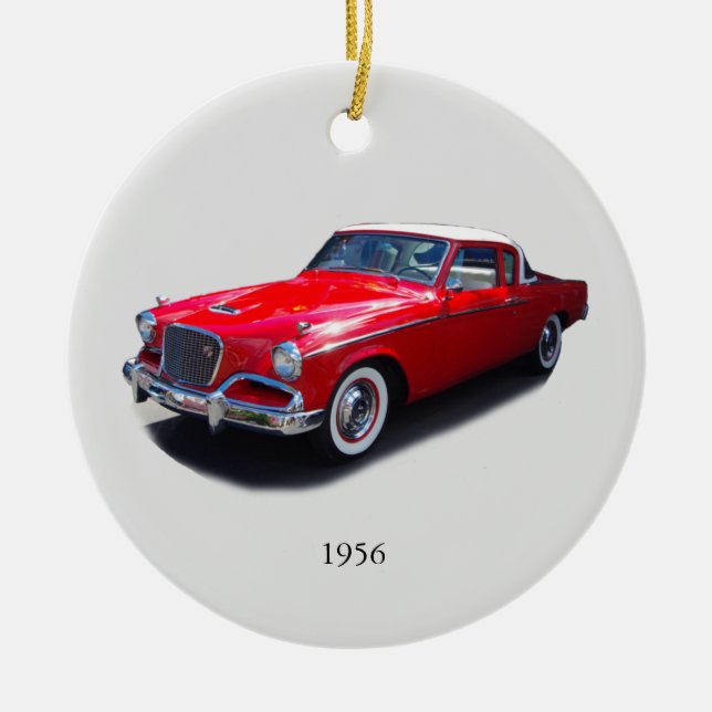 1956 rote Oldtimerverzierung Keramik Ornament (Vorne)