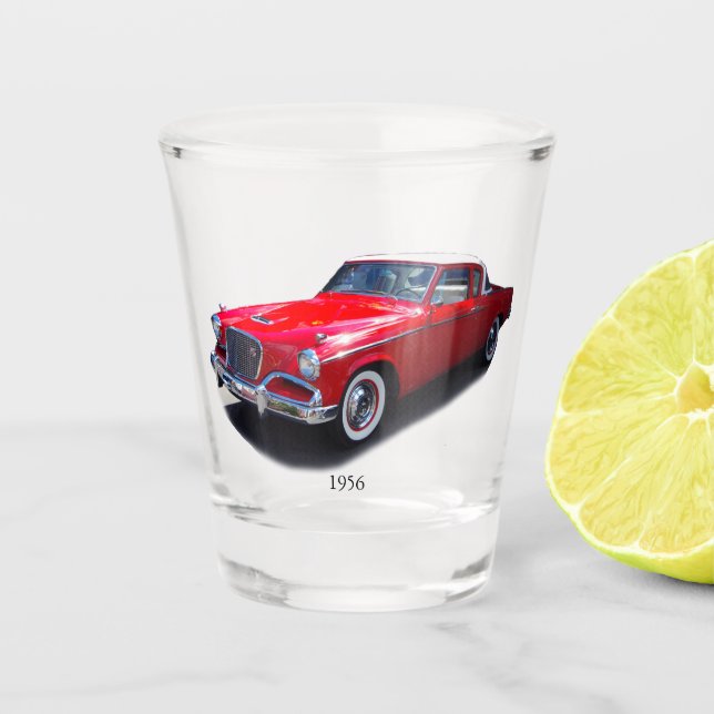 1956 rotes klassisches Autoschussglas Schnapsglas (Vorderseite)