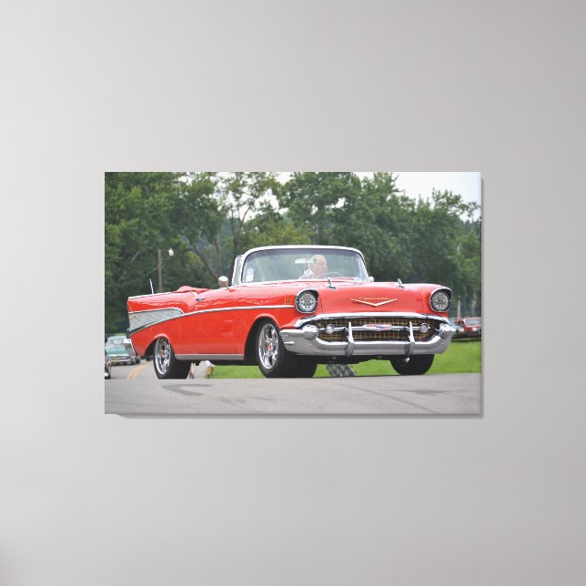 1957 Chevrolet Cabriolet rot mit Sonderrädern Leinwanddruck (Vorderseite)