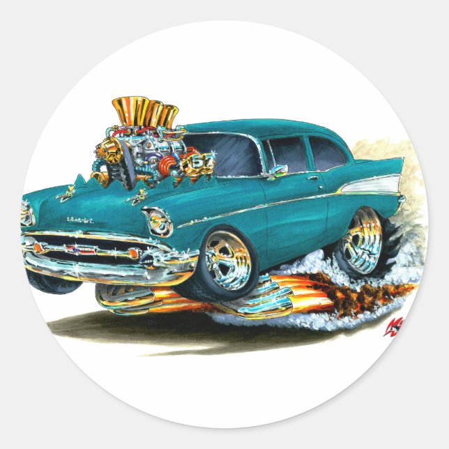 1957 Chevy 150-210 Aquamarin Car Runder Aufkleber (Vorderseite)