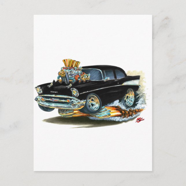 1957 Chevy 150-210 Black Car Postkarte (Vorderseite)