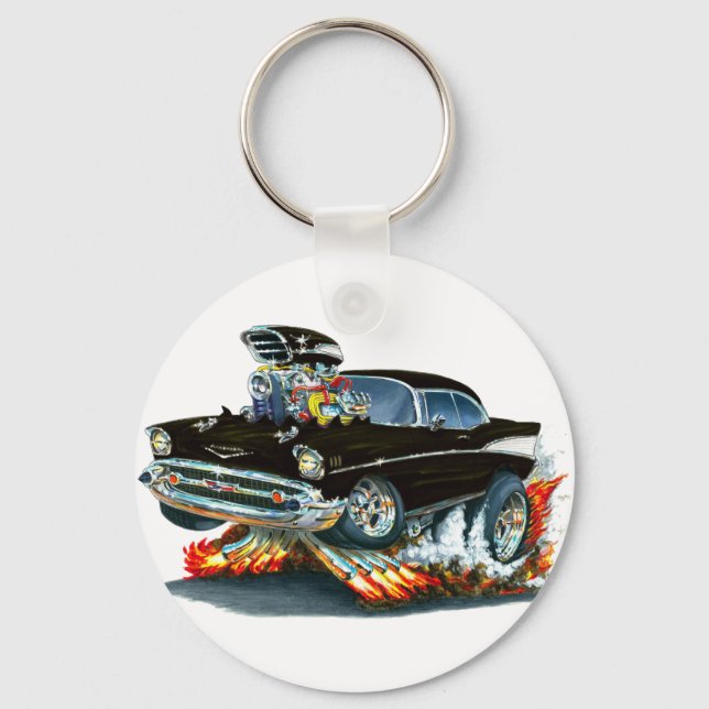 1957 Chevy Belair Black Car Schlüsselanhänger (Vorderseite)