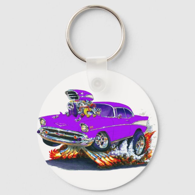 1957 Chevy Belair Lila Car Schlüsselanhänger (Vorderseite)