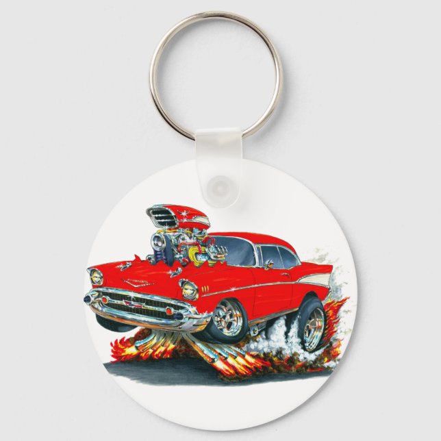 1957 Chevy Belair Red Car Schlüsselanhänger (Vorderseite)
