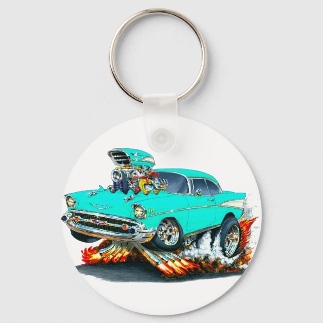 1957 Chevy Belair Türkis Car Schlüsselanhänger (Vorderseite)