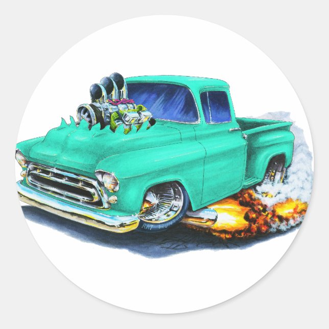 1957 Chevy Lieferwagen Seafoam Green Runder Aufkleber (Vorderseite)