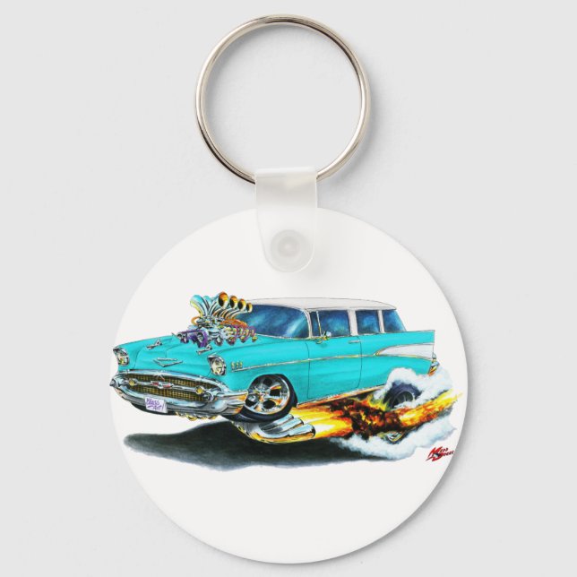 1957 Chevy Nomad Türkis Car Schlüsselanhänger (Vorderseite)