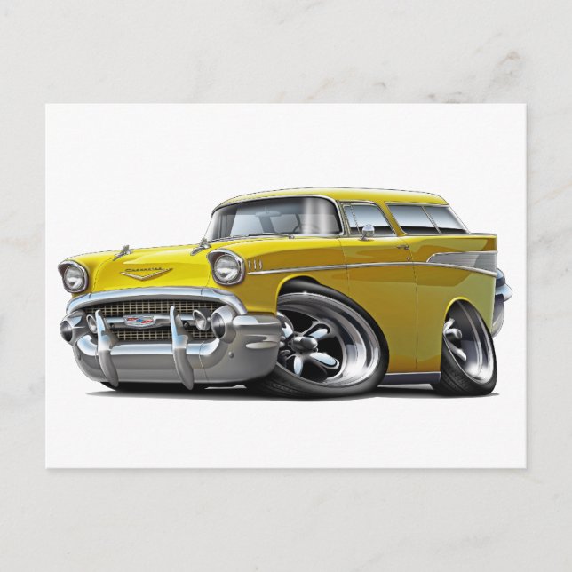 1957 Chevy Nomad Yellow Frisierte Auto Postkarte (Vorderseite)