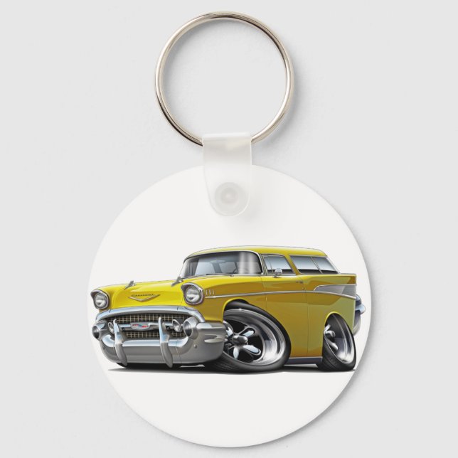 1957 Chevy Nomad Yellow Frisierte Auto Schlüsselanhänger (Vorderseite)