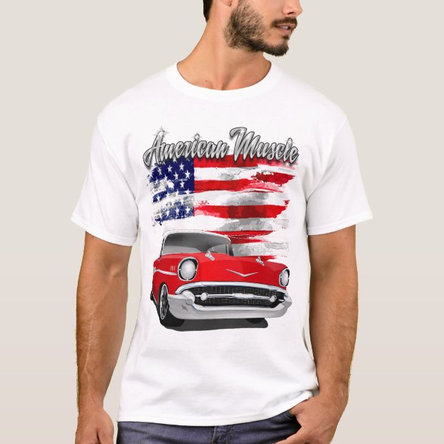 1957 Roter und Weißer amerikanischer Muskel Chevy  T-Shirt (Vorderseite)