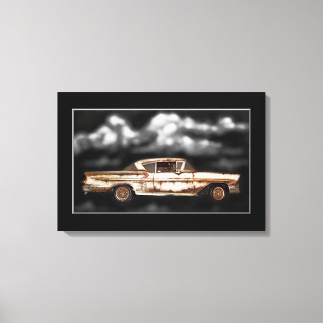 1958 Chevy Bel Air, Junkyyard, Oldtimer, rostig Leinwanddruck (Vorderseite)