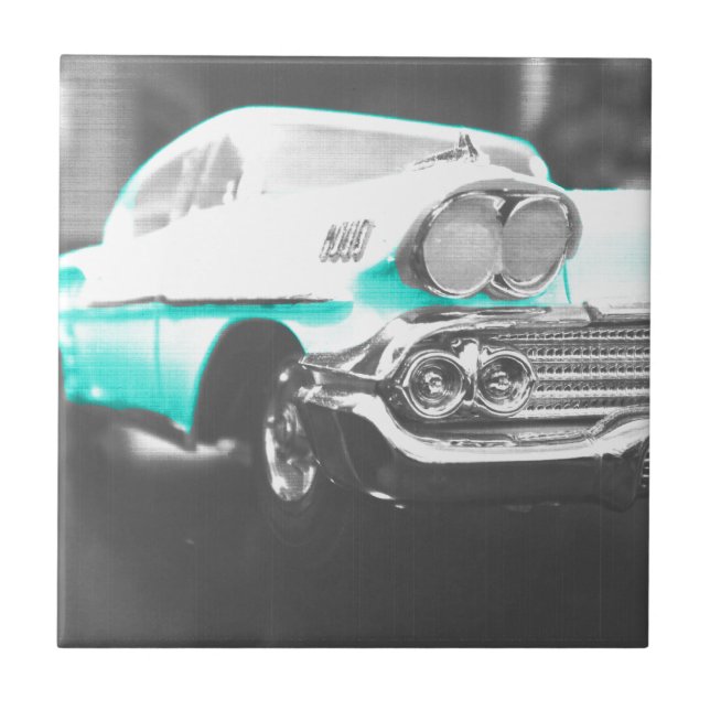 1958 chevy impala hellblau Klassiker Auto Fliese (Vorderseite)